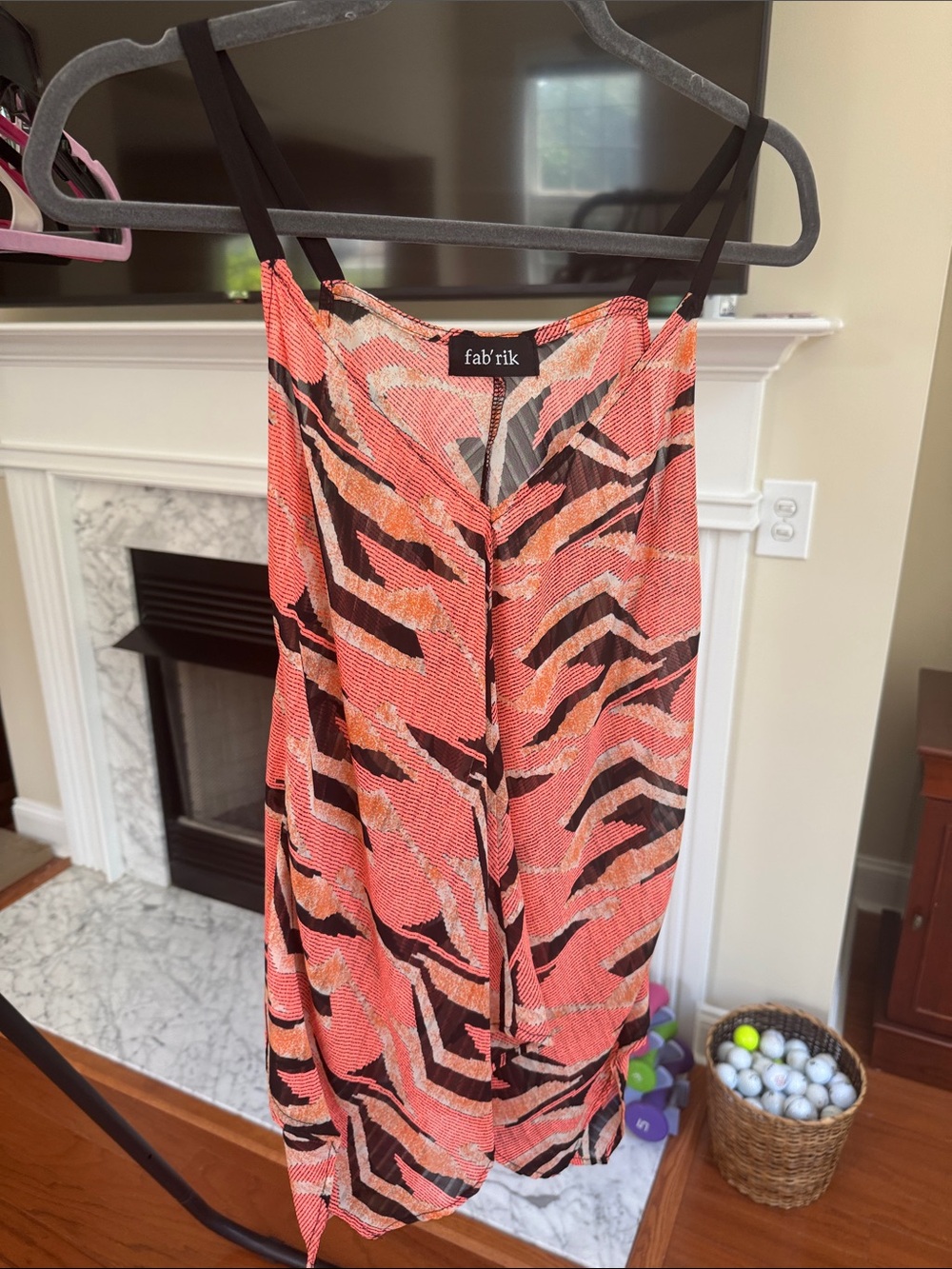 fab'rik Coral & Black Asymmetrical Midi Skirt